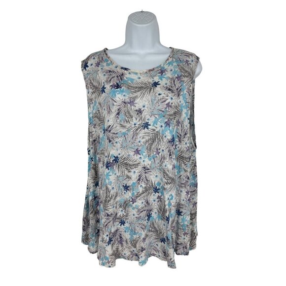 J Jill Linen Printed Tank Tunic Shirt Womens Casual Pleat Back Knit Top Size XL - Picture 1 of 9